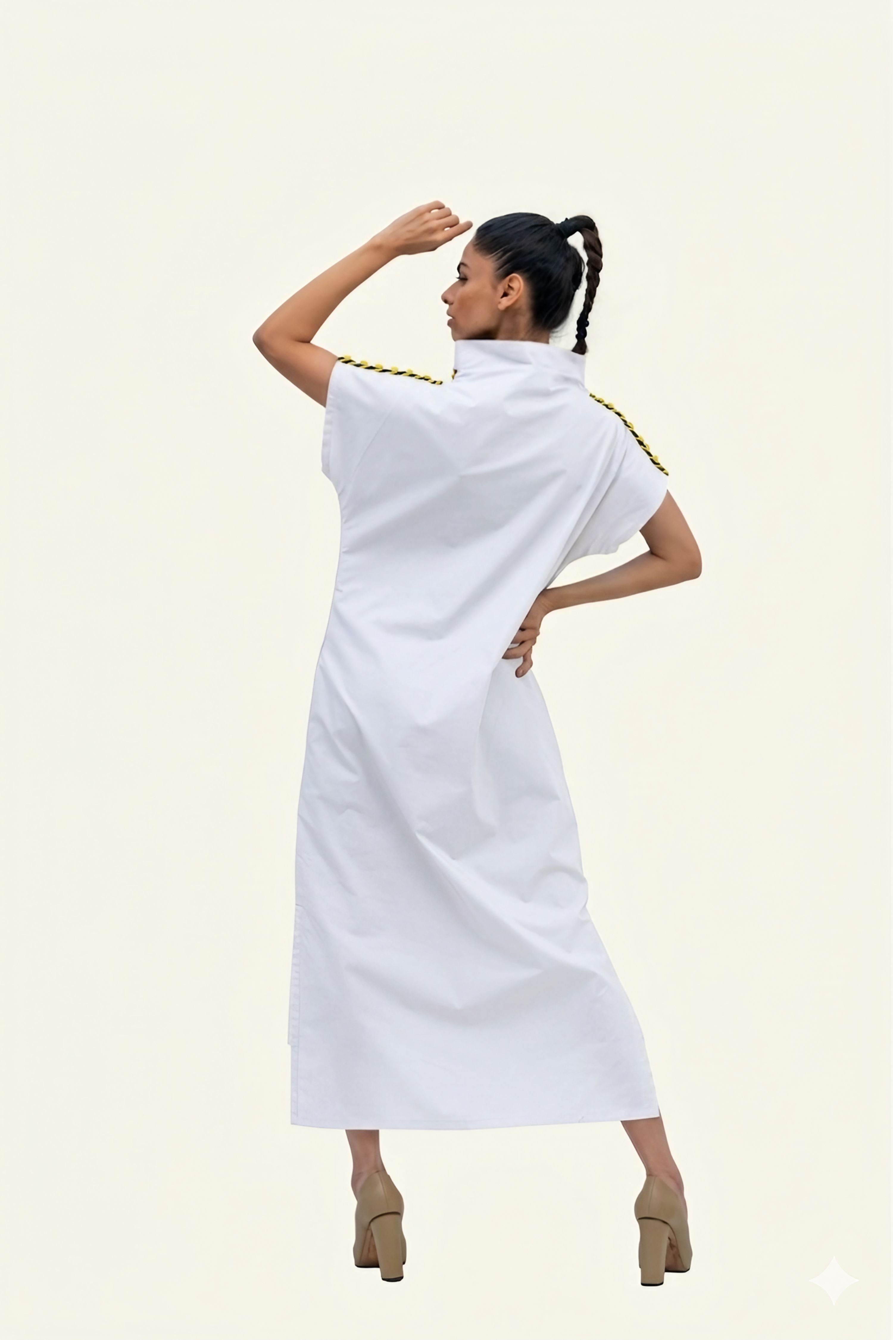 White Cotton Midi Dress with Print