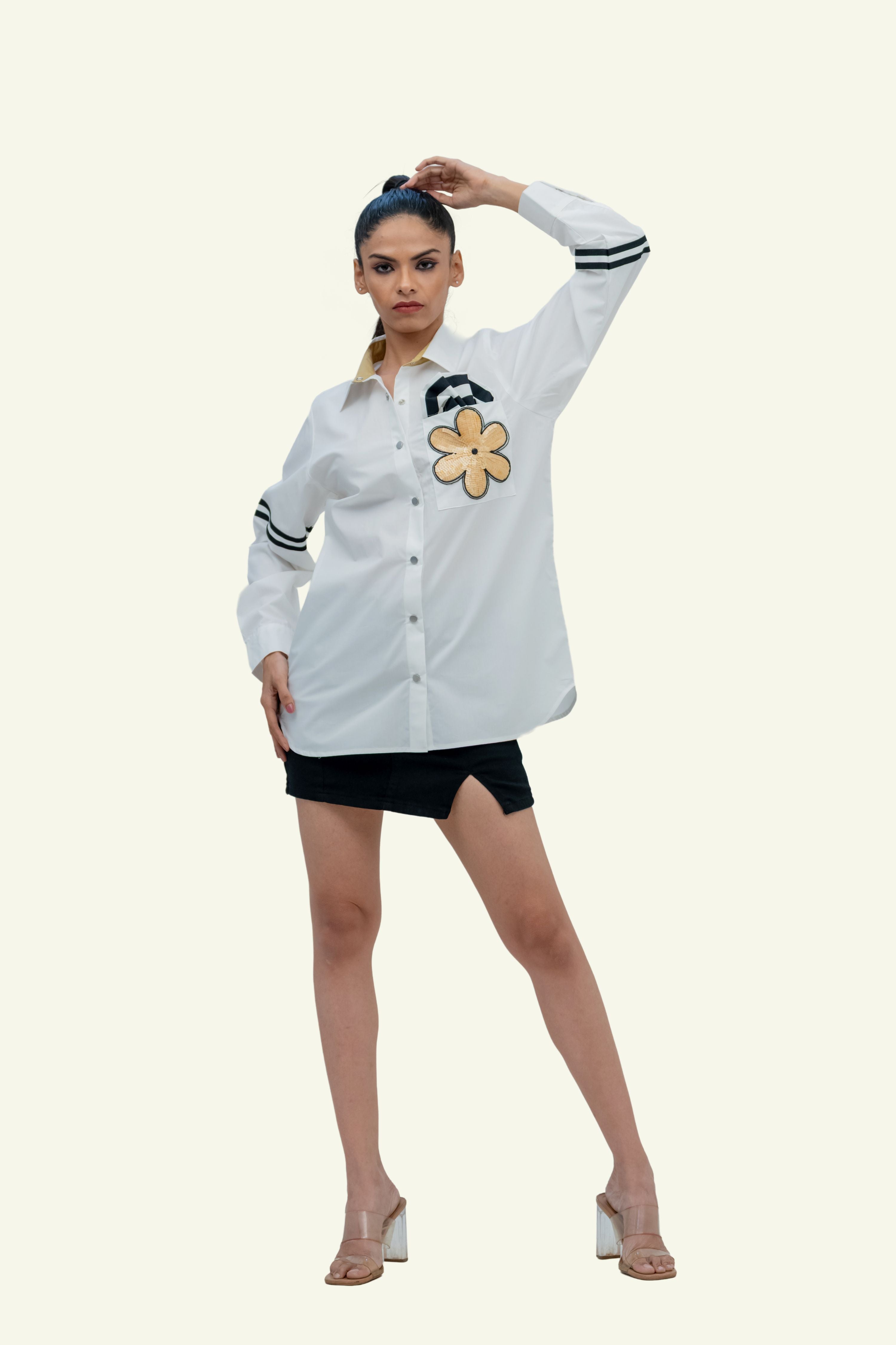 White Cotton Shirt with Embroidery