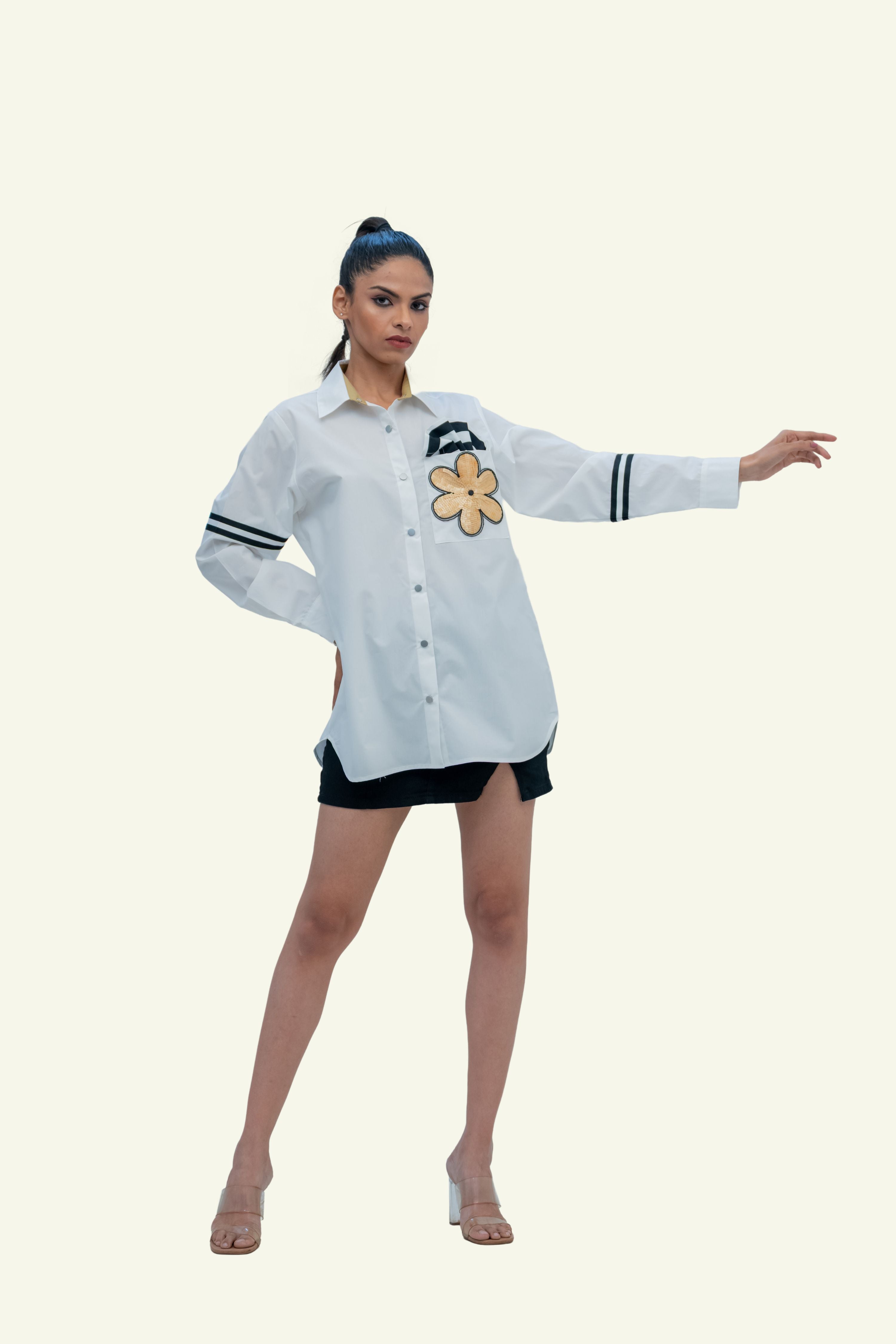 White Cotton Shirt with Embroidery