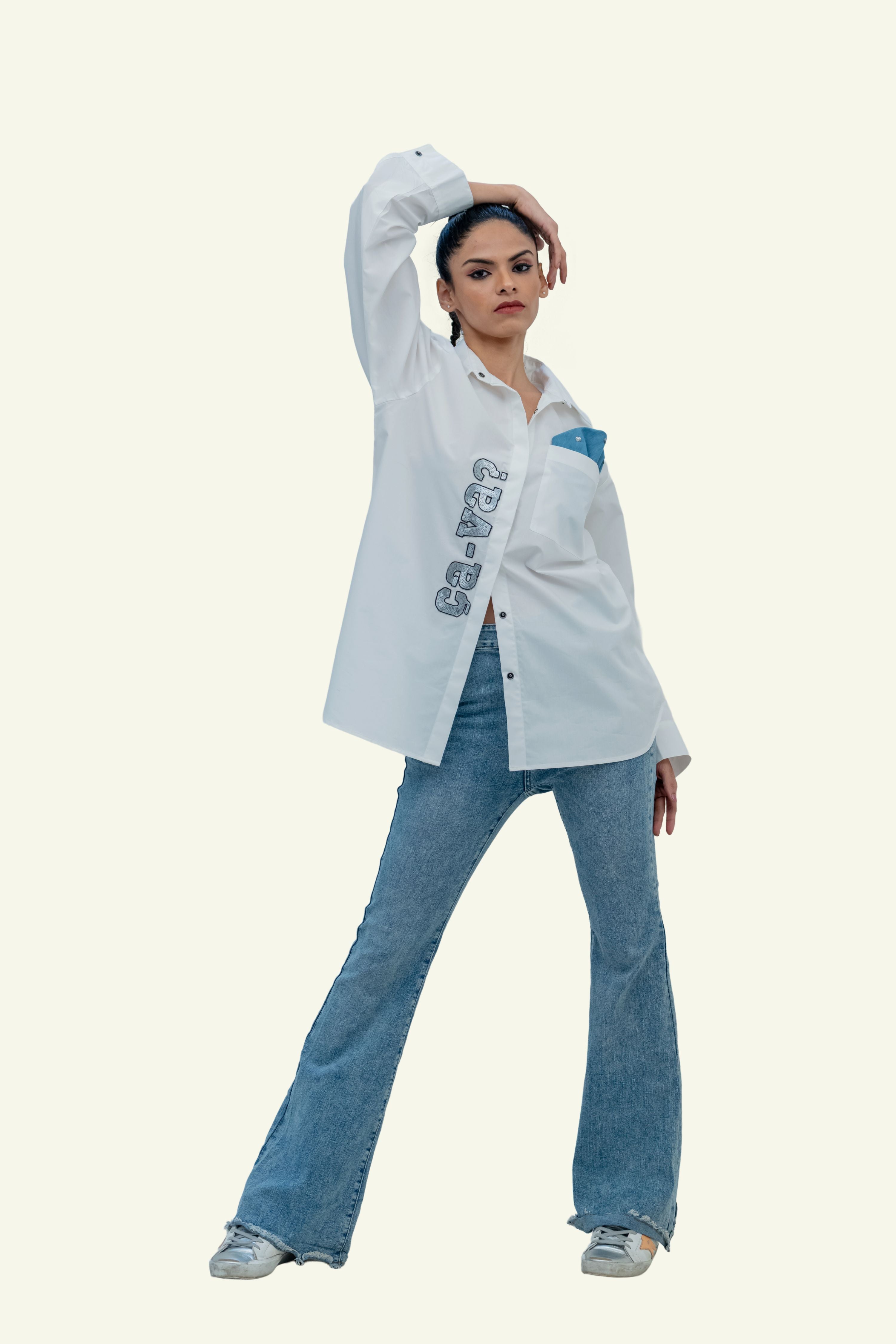 White Cotton Shirt with Embroidery