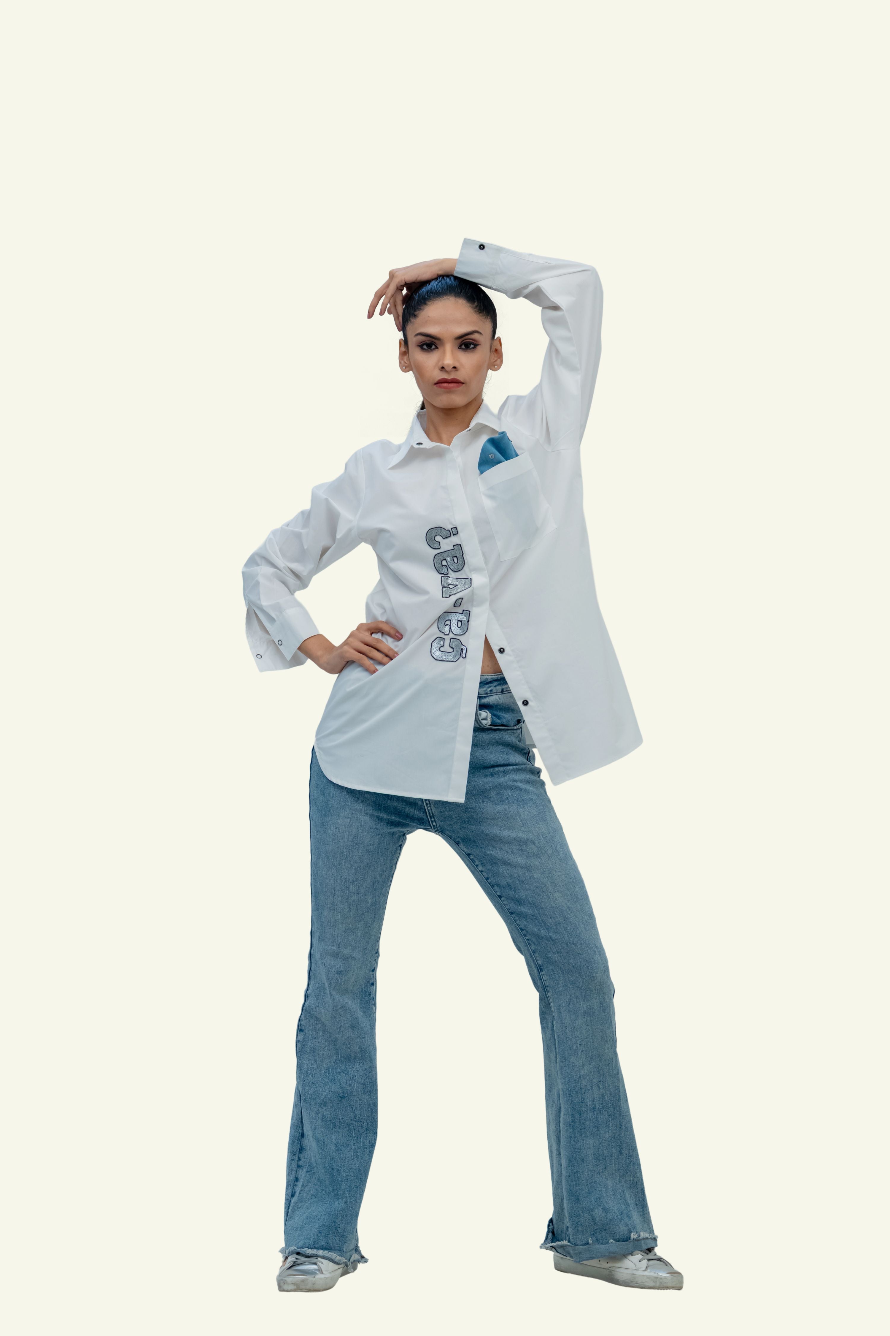 White Cotton Shirt with Embroidery