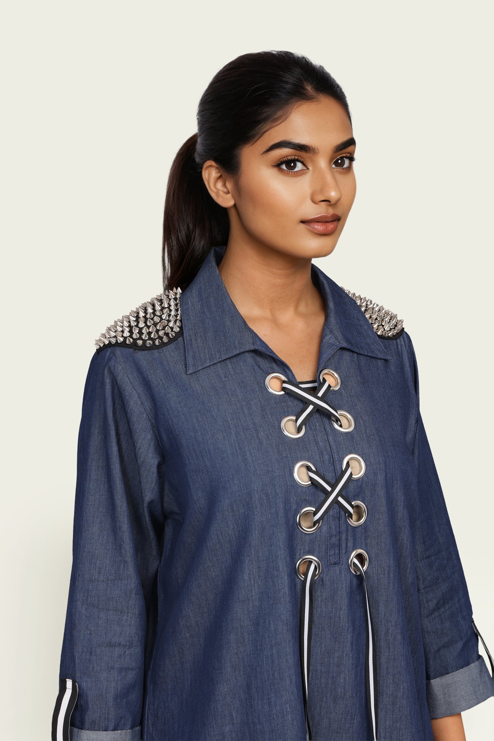 Denim Cotton Dress with Embroidery