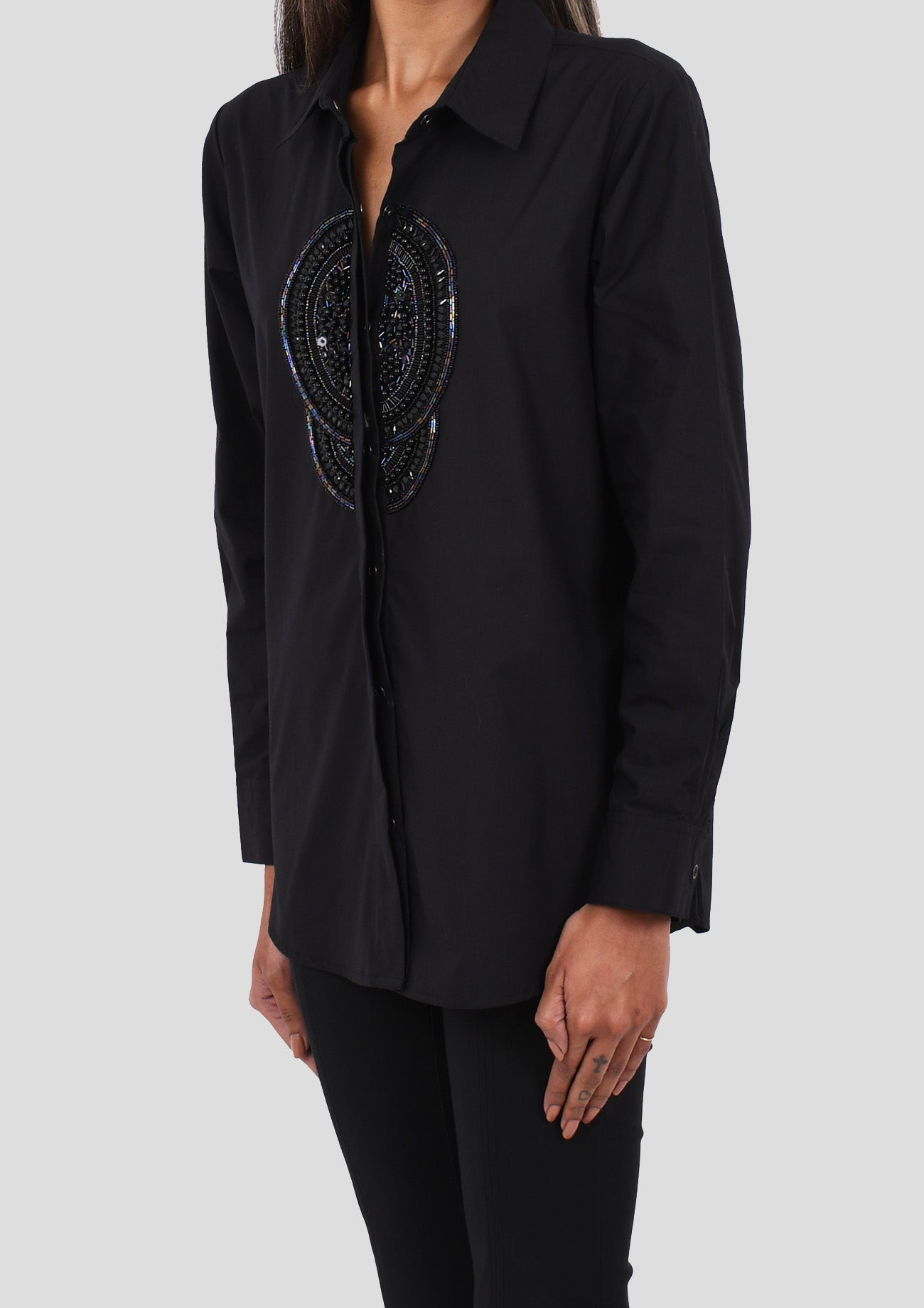 Black Cotton Shirt With Black Embroidery