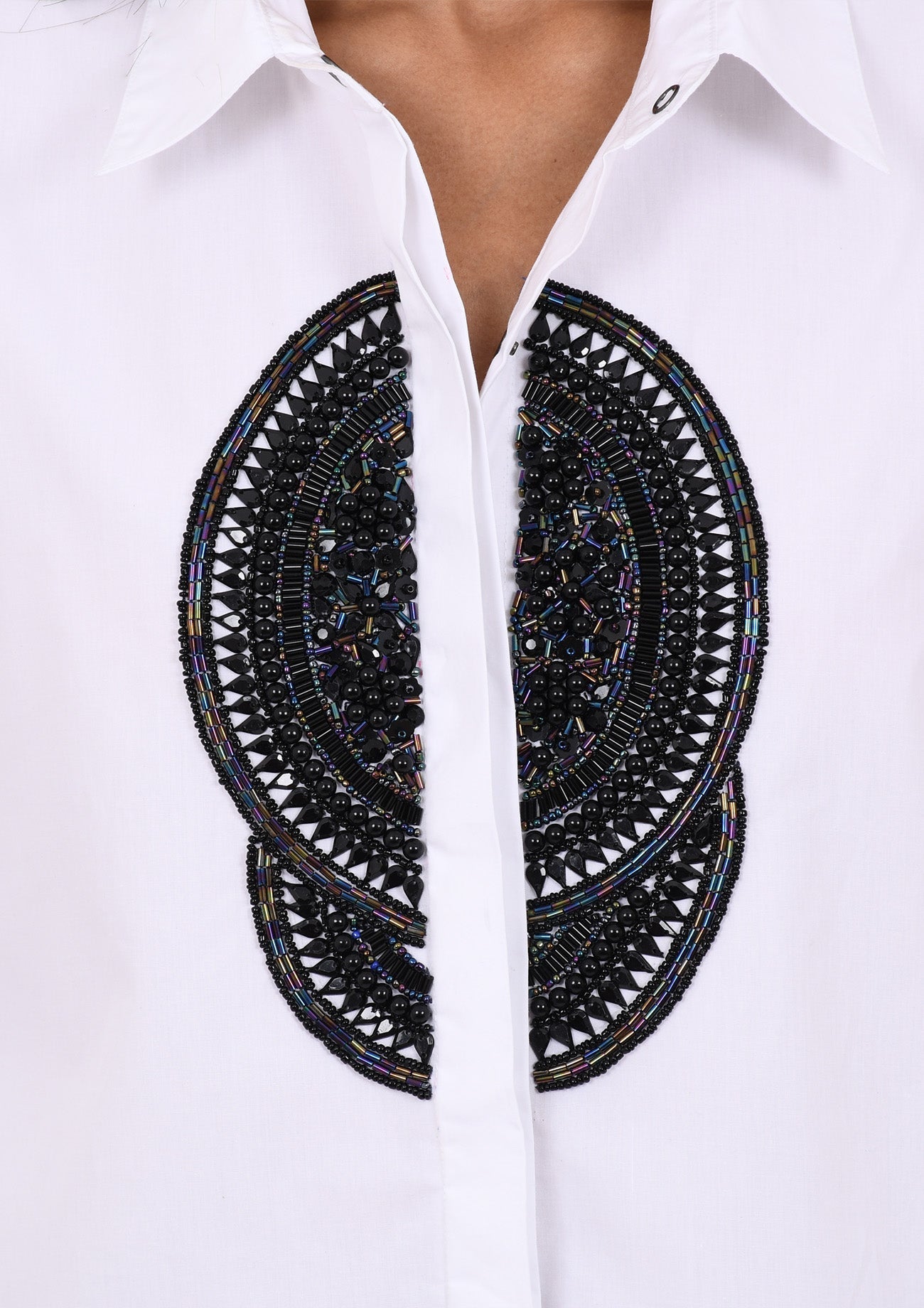 White Cotton Shirt With Black Embroidery