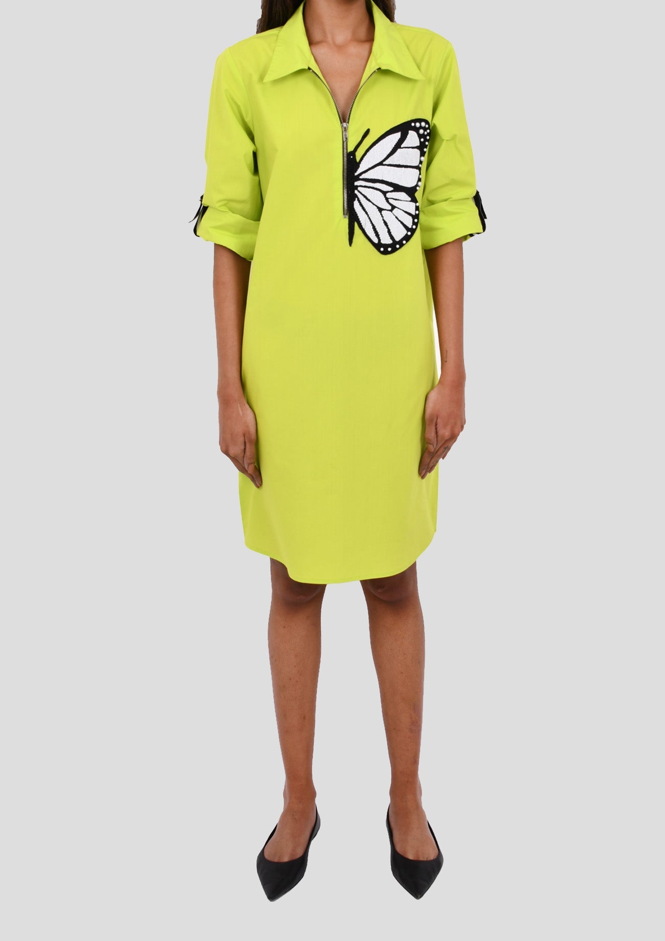 Green Cotton Dress With White Butterfly