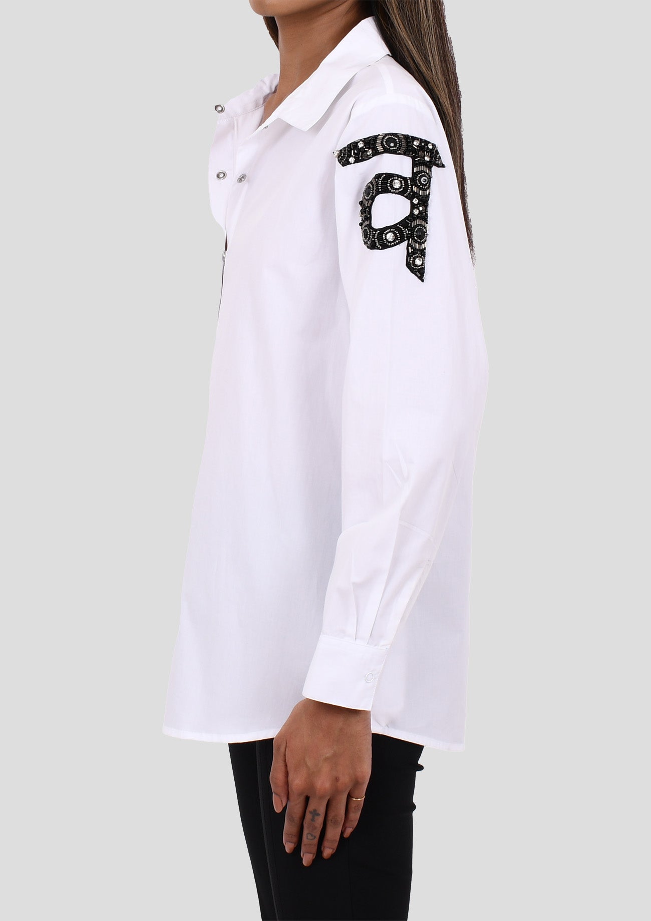 White Cotton Shirt With Hindi Personalised Initial Embroidery