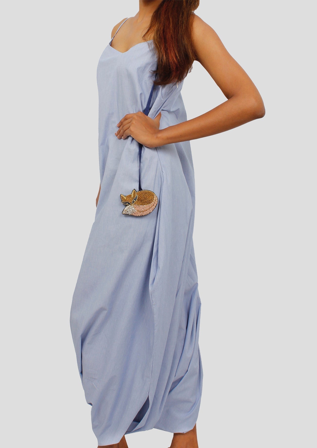 Sky Blue Cotton Jumpsuit With Detachable Embroidered Dangler